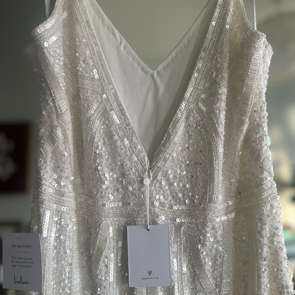 Lulus Wedding XL Just the Beginning White Beaded Sequin Mermaid Maxi Dress - Picture 10 of 12